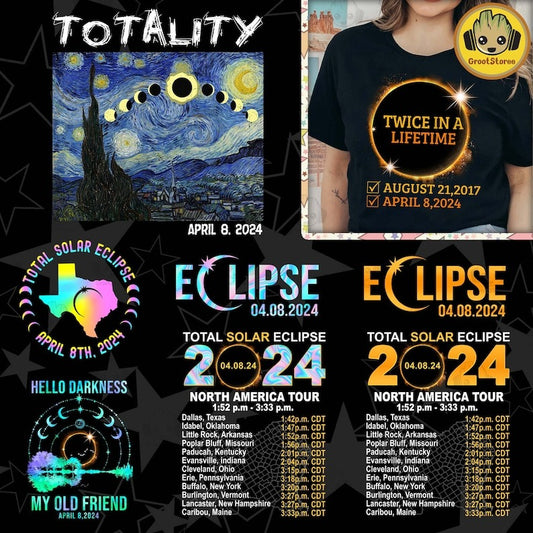 6 BEST Total Solar Eclipse Png Bundle, Twice In A Lifetime Eclipse Solar Png, America Guitar Totality April 8th 2024, Eclipse Party Png