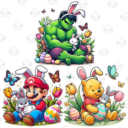 6 Cartoon Easter Character Png Bundle, Spring Easter Png, Happy Easter Day Png, Superhero Easter Png, Pika Easter Egg Png, Digital Download