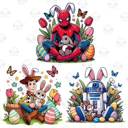 6 Cartoon Easter Character Png Bundle, Spring Easter Png, Happy Easter Day Png, Superhero Easter Png, Pika Easter Egg Png, Digital Download