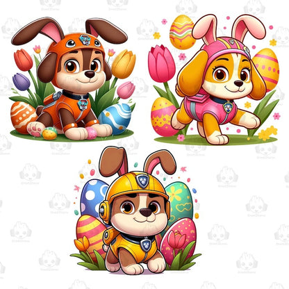 6 Cartoon Easter Dog Character Png Bundle, Spring Easter Png, Happy Easter Day Png, Superhero Easter Png, Easter Egg Png, Digital Download