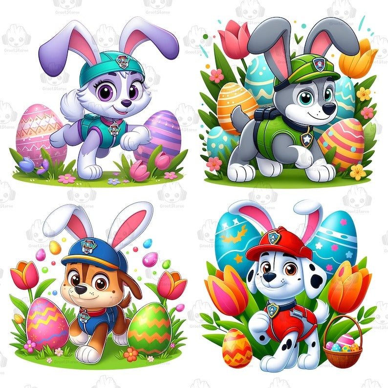 6 Cartoon Easter Dog Character Png Bundle, Spring Easter Png, Happy Easter Day Png, Superhero Easter Png, Easter Egg Png, Digital Download