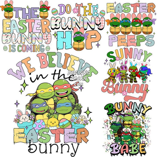 6 Cartoon Ninja Easter Day Turtles Designs Bundle PNG