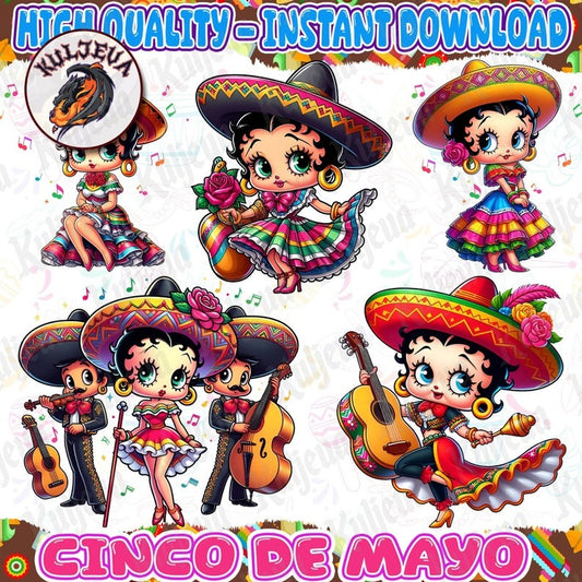 6 Cartoon Princess Cinco De Mayo Png Bundle, Cinco De Mayo Png, Mexican png, Mouse Character Movie Png, Chingona Png,, Digital download