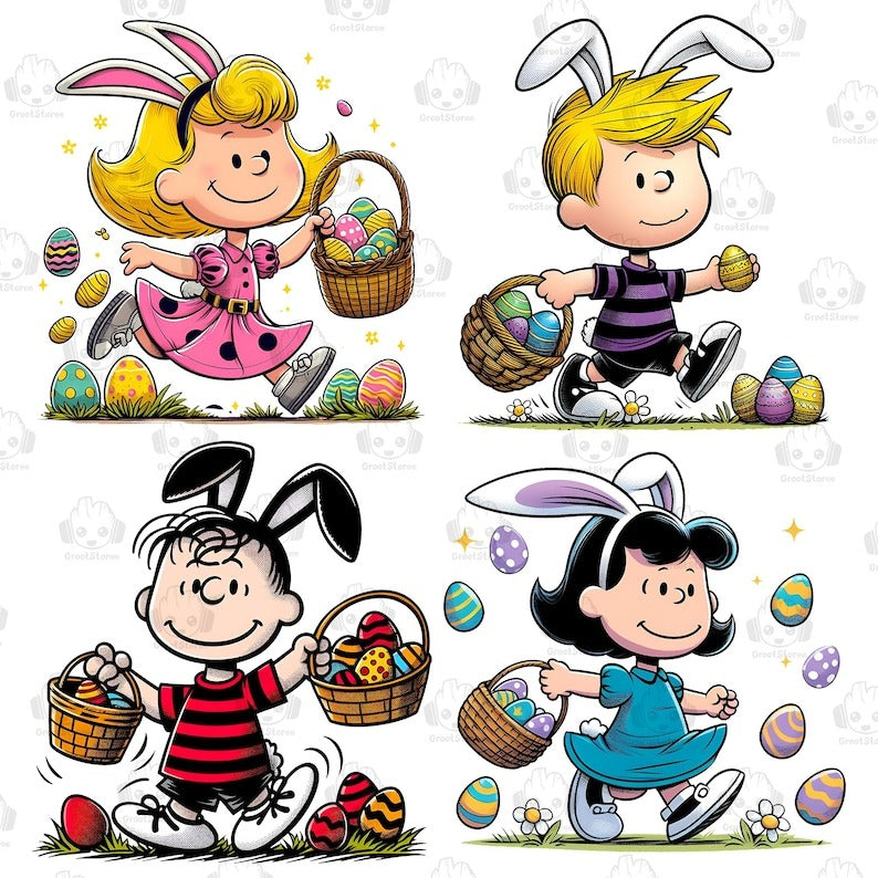 6 Easter Cartoon Dog Friends Png Bundle, Cartoon Easter Png, Happy Easter Day Png, Funny Easter Png, Superhero Movie Character Bunny Png