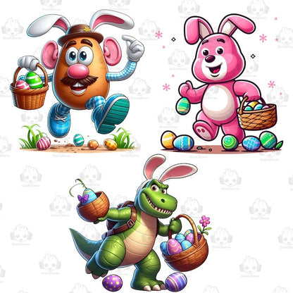 6 Easter Cartoon Toy Friends Png Bundle, Cartoon Easter Png, Happy Easter Day Png, Funny Easter Png, Superhero Movie Character Bunny Png