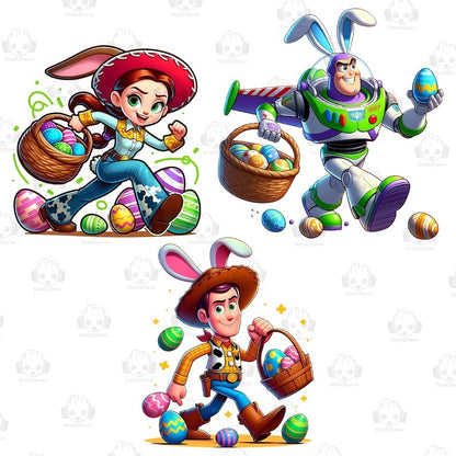 6 Easter Cartoon Toy Friends Png Bundle, Cartoon Easter Png, Happy Easter Day Png, Funny Easter Png, Superhero Movie Character Bunny Png