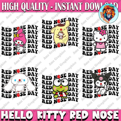 6 Friend Cartoon Red Nose Day Png Bundle, Red Nose Cartoon Png, Cute Mouse Cartoon Png, Red Nose 2024 Png, Funny Red Nose, Digital Download