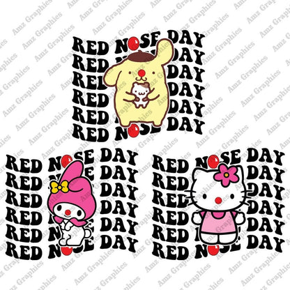 6 Friend Cartoon Red Nose Day Png Bundle, Red Nose Cartoon Png, Cute Mouse Cartoon Png, Red Nose 2024 Png, Funny Red Nose, Digital Download