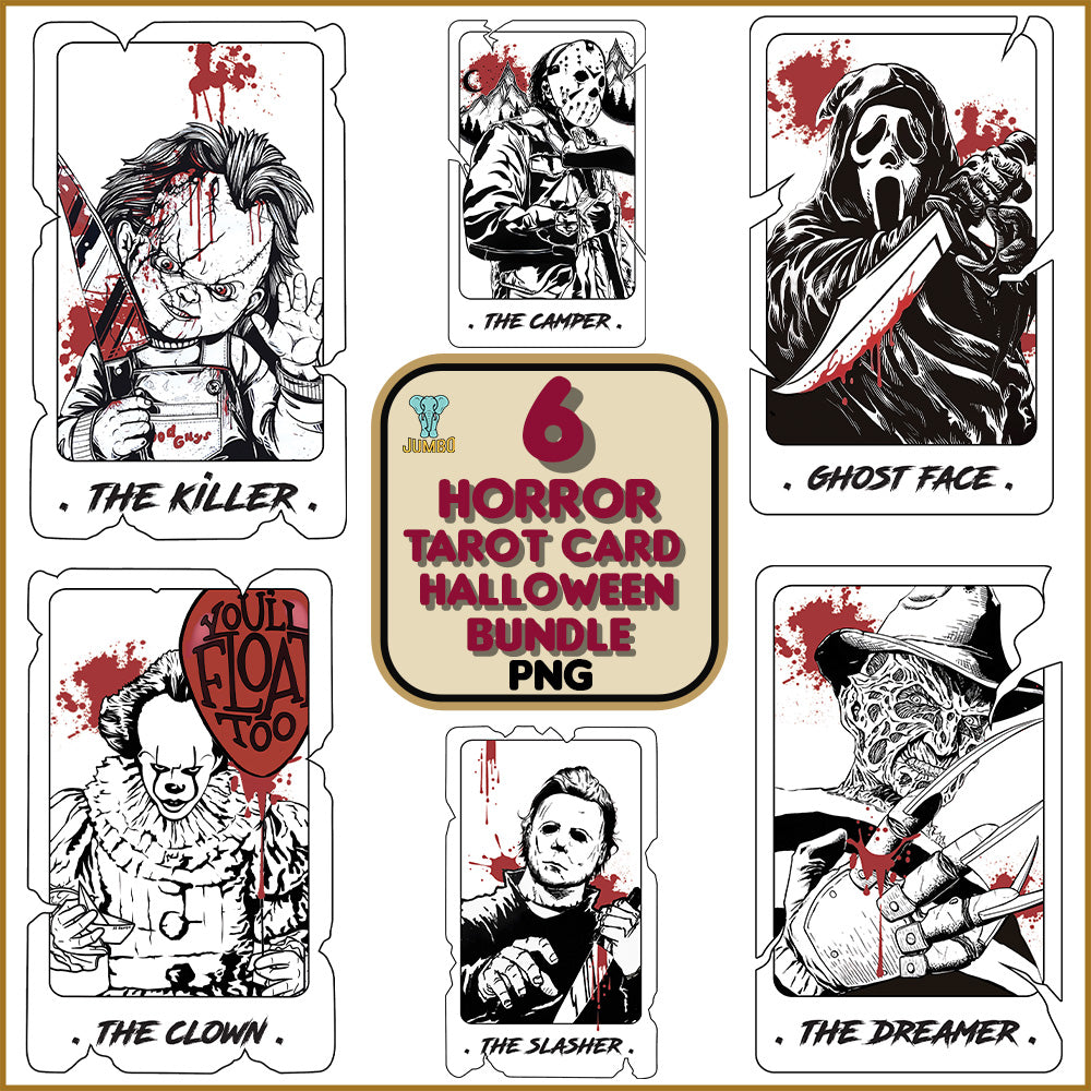 6HorrorTarotCardHalloweenPngBundle