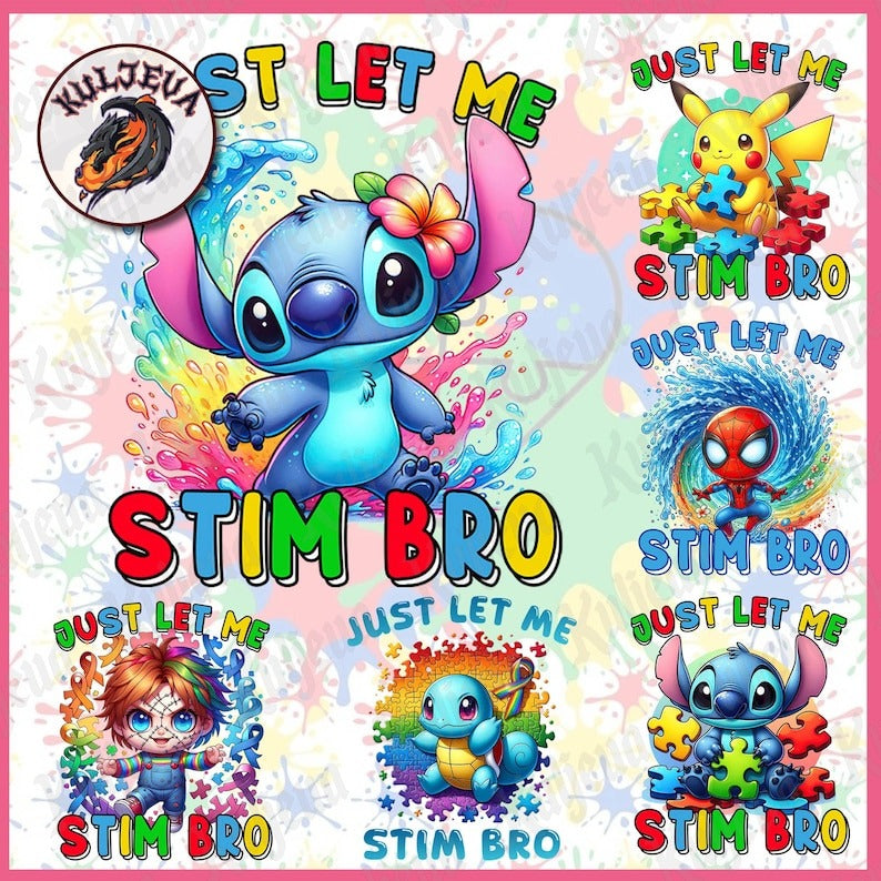 6 Just Let Me Stim Bro Autism Png Bundle, Autism Puzzle Png, Character Cartoon Autism Mouse And Friends, Super Hero Autism, Instant Download