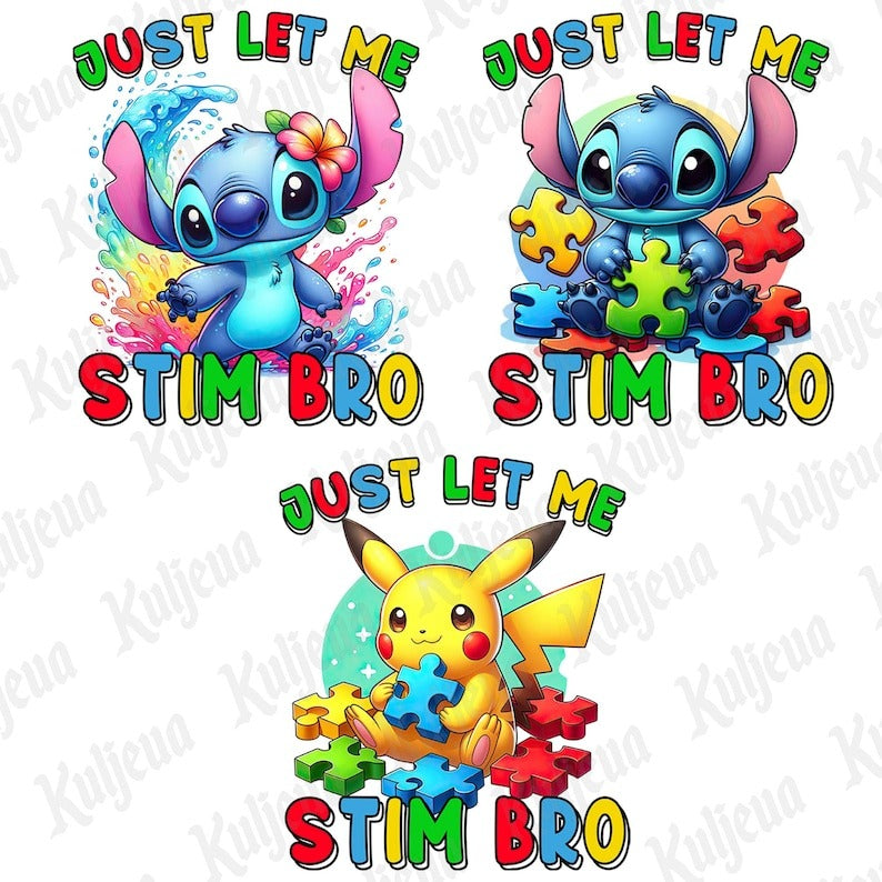 6 Just Let Me Stim Bro Autism Png Bundle, Autism Puzzle Png, Character Cartoon Autism Mouse And Friends, Super Hero Autism, Instant Download