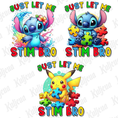 6 Just Let Me Stim Bro Autism Png Bundle, Autism Puzzle Png, Character Cartoon Autism Mouse And Friends, Super Hero Autism, Instant Download