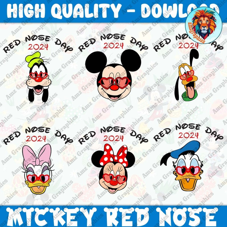 6 Mouse And Friend Cartoon Red Nose Day Png Bundle, Red Nose Cartoon Png, Cute Mouse Cartoon Png, Red Nose 2024 Png, Digital Download