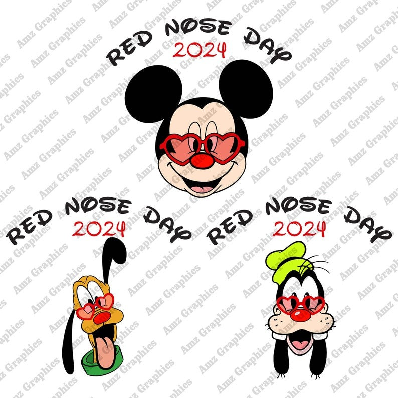 6 Mouse And Friend Cartoon Red Nose Day Png Bundle, Red Nose Cartoon Png, Cute Mouse Cartoon Png, Red Nose 2024 Png, Digital Download