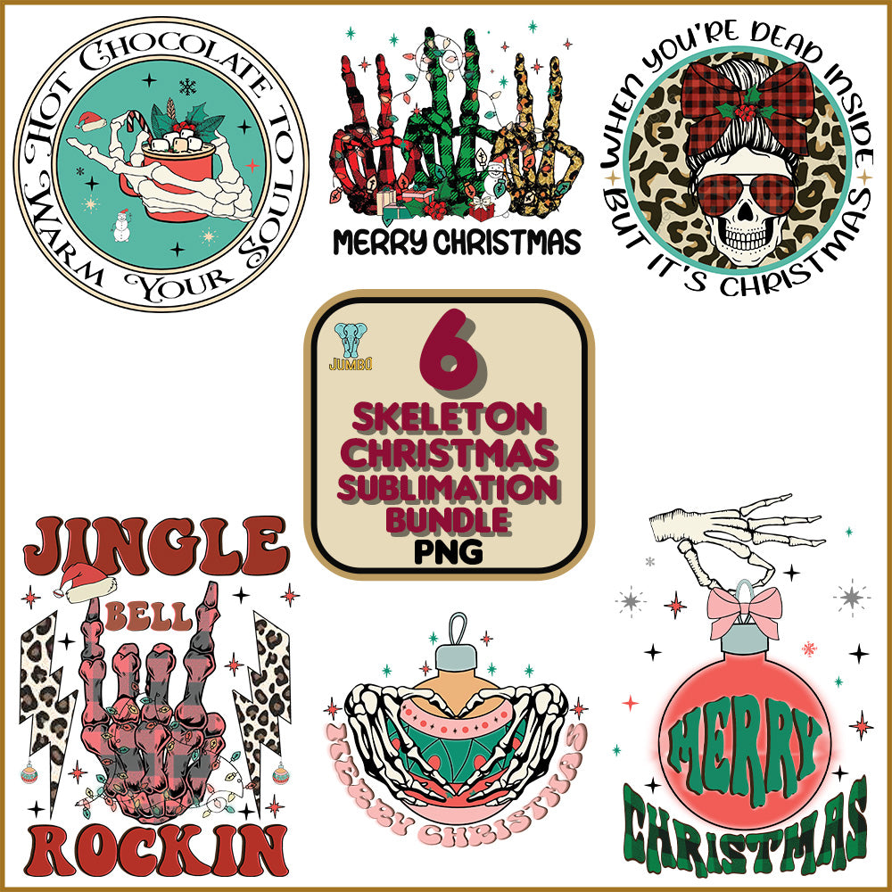 6SkeletonChristmasSublimationPngBundle