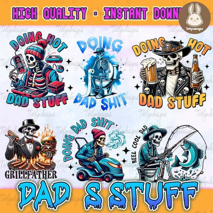 6 Snarky Skeleton Sublimation Design Bundle, Funny Skeleton Png, Dad Joke Grillfather Png, Step Dad Shirt, Father’s Day Png, Digital File