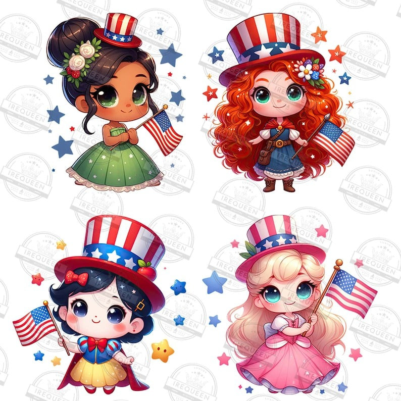 6+ Cartoon 4th of July PNG Bundle, Princess Independence Day Png, American Patriotic Movie Png, Happy Fourth Of July Png, Digital File