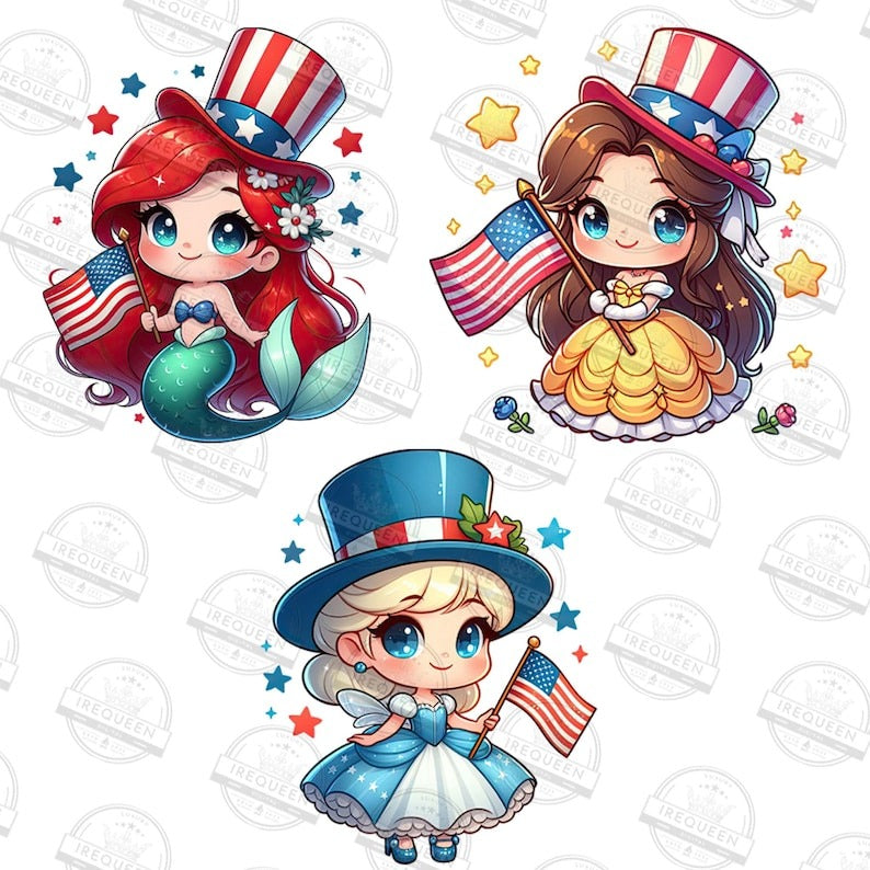 6+ Cartoon 4th of July PNG Bundle, Princess Independence Day Png, American Patriotic Movie Png, Happy Fourth Of July Png, Digital File