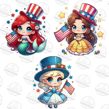 6+ Cartoon 4th of July PNG Bundle, Princess Independence Day Png, American Patriotic Movie Png, Happy Fourth Of July Png, Digital File