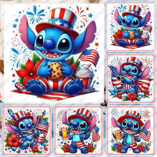 6+ Cartoon Fourth Of July PNG Bundle, 4th of July Png Sublimation, America Wrap, Stitch Cartoon Independence Day Png, File Digital Download