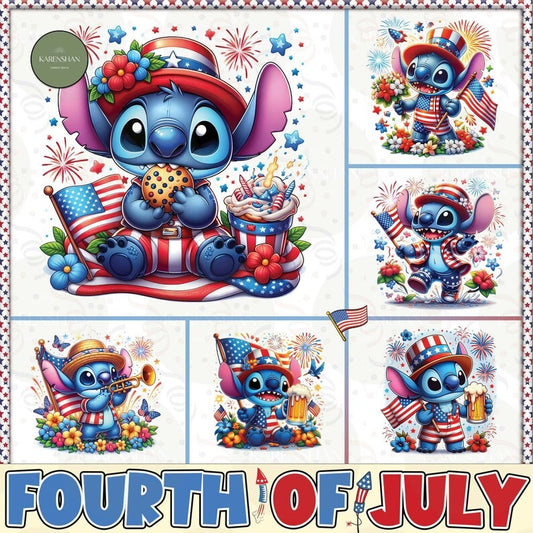 6 + Cartoon Fourth Of July PNG Bundle, 4th of July Png Sublimation, America Wrap, Stitch Cartoon Independence Day Png, File Digital Download