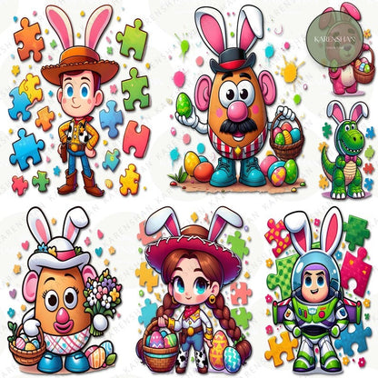 6+ Easter Cartoon Toy Friends PNG Bundle, Cartoon Easter PNG, Funny Movie Character png, Happy Easter Day PNG, Digital Download