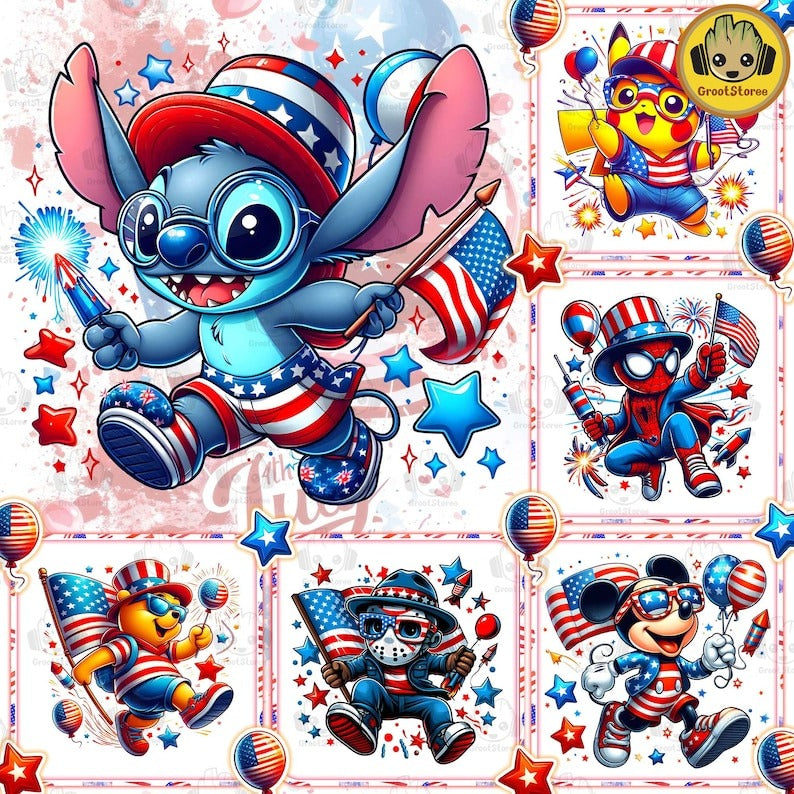 6+Funny Cartoon Fourth Of July Png Bundle, Cartoon Independence Day Png, 4th Of July Png, 4th of July sublimation, America Png, Digital File