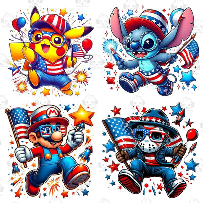 6+Funny Cartoon Fourth Of July Png Bundle, Cartoon Independence Day Png, 4th Of July Png, 4th of July sublimation, America Png, Digital File