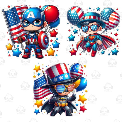 6+Funny Superhero Cartoon Fourth Of July Png Bundle, Cartoon Independence Day Png, 4th Of July Png, 4th of July sublimation, America Png