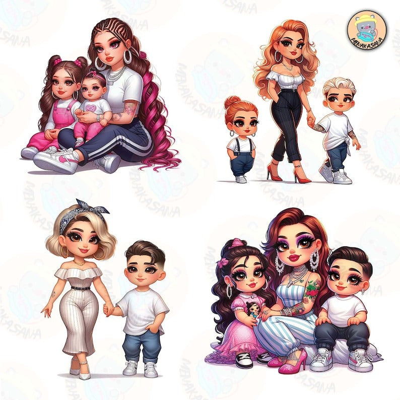 6 + Mama Chingona Chicana Mom PNG Bundle, Happy Mother Day Png Sublimation Design, Chibi Style Latina Mother's Day File, Digital Download