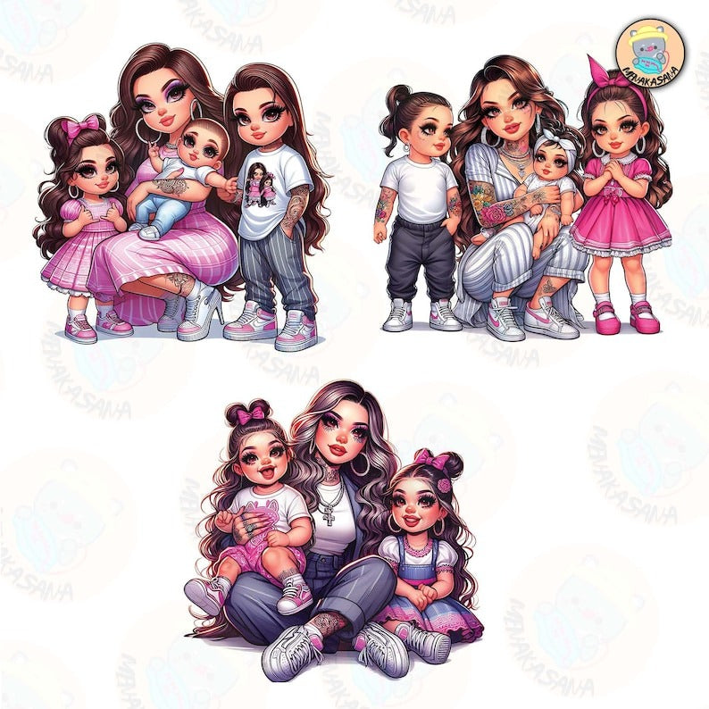 6 + Mama Chingona Chicana Mom PNG Bundle, Happy Mother Day Png Sublimation Design, Chibi Style Latina Mother's Day File, Digital Download