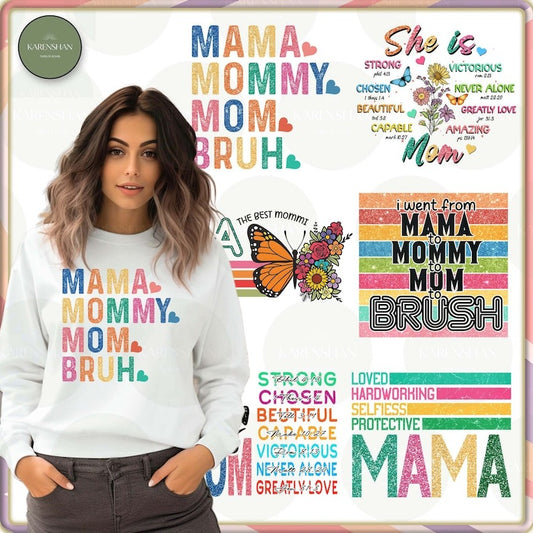 6 + Mama Quote PNG Bundle, Mama Groovy Sublimation Design, Retro Mama Full Png Wrap, Gift For Mom Png, Digital Download