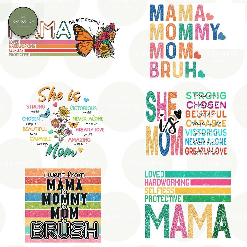 6 + Mama Quote PNG Bundle, Mama Groovy Sublimation Design, Retro Mama Full Png Wrap, Gift For Mom Png, Digital Download