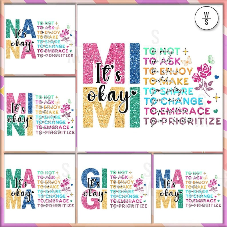 6+ Retro Mama It's Okay PNG Bundle, Mental Health Matters Png, Mom Life Png Sublimation, Mothers Day Gift Wrap, File Digital Download