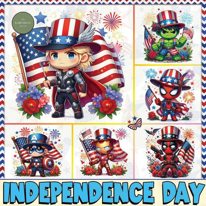 6 + Superhero Fourth Of July PNG Bundle, Superhero Independence Day Sublimation , 4th of July Full Png Wrap, America Png, Digital Download