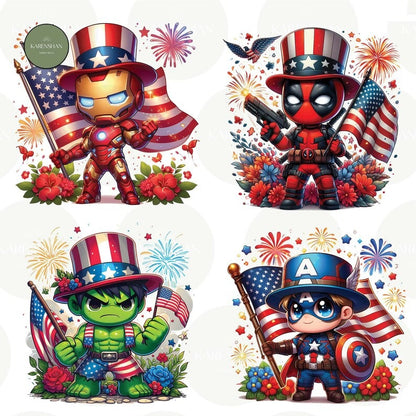 6 + Superhero Fourth Of July PNG Bundle, Superhero Independence Day Sublimation , 4th of July Full Png Wrap, America Png, Digital Download