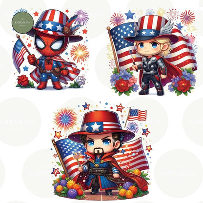 6 + Superhero Fourth Of July PNG Bundle, Superhero Independence Day Sublimation , 4th of July Full Png Wrap, America Png, Digital Download