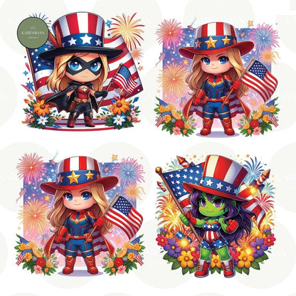 6 + Superhero Fourth Of July PNG Bundle, Superhero Independence Day, Red White And Blue Png Sublimation, America Wrap, File Digital Download