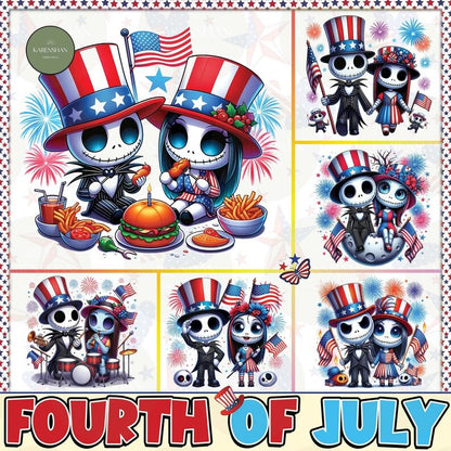 6 + The Nightmare Fourth Of July PNG Bundle, Jack Skellington Independence Day Png, 4th of July Png Sublimation File Digital Download