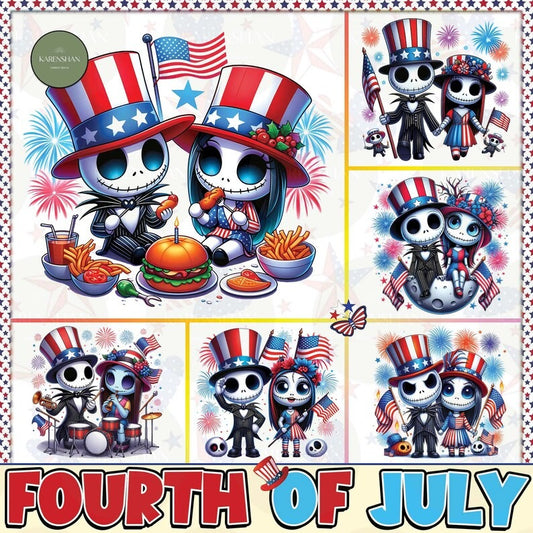 6 + The Nightmare Fourth Of July PNG Bundle, Jack Skellington Independence Day Png, 4th of July Png Sublimation File Digital Download