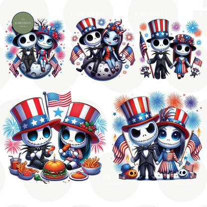 6 + The Nightmare Fourth Of July PNG Bundle, Jack Skellington Independence Day Png, 4th of July Png Sublimation File Digital Download