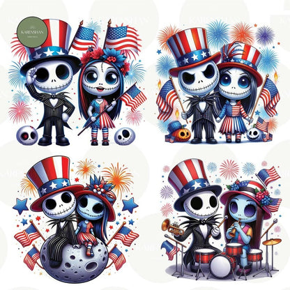 6 + The Nightmare Fourth Of July PNG Bundle, Jack Skellington Independence Day Png, 4th of July Png Sublimation File Digital Download