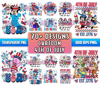 70+ Designs Cartoon 4th Of July Mega Bundle PNG, 4th Of July 2024 PNG, 4th Of July Funny PNG Sublimation, Clipart, Digital Download