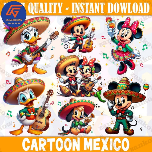 7 Cartoon Mouse Friends Cinco De Mayo Png Bundle, Cinco De Mayo Png, Mexican png, Mouse Character Movie Png, Chingona Png Designs