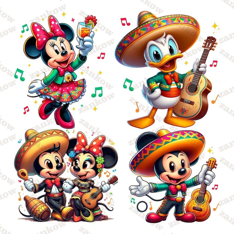 7 Cartoon Mouse Friends Cinco De Mayo Png Bundle, Cinco De Mayo Png, Mexican png, Mouse Character Movie Png, Chingona Png Designs