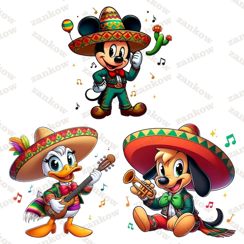 7 Cartoon Mouse Friends Cinco De Mayo Png Bundle, Cinco De Mayo Png, Mexican png, Mouse Character Movie Png, Chingona Png Designs