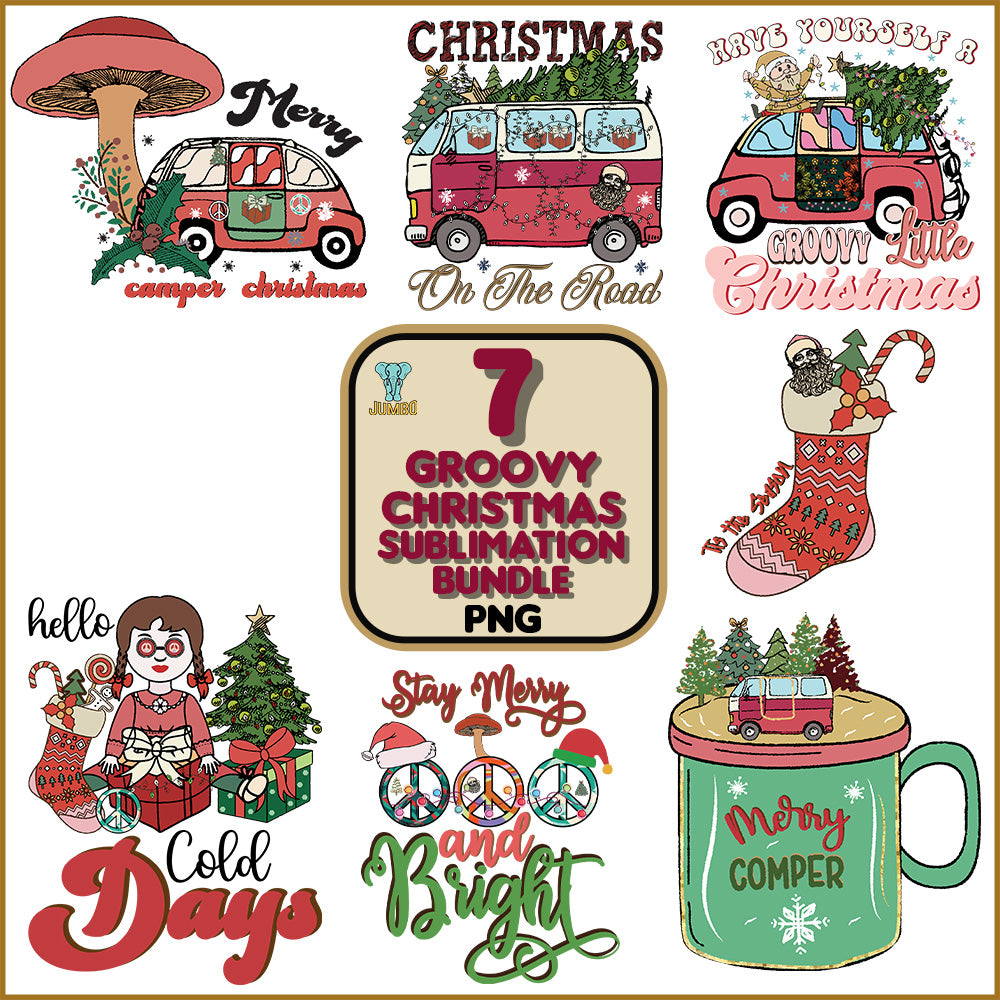 7GroovyChristmasSublimationPngBundle