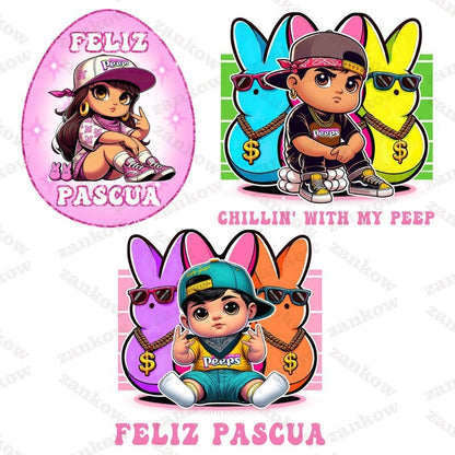 7 Rollin With My Peeps Cholo Easter Old School Chola Bundle Png, Chicano Spanish Girl Easter Day Png,Rollin With My Peeps Easter Chicano Png