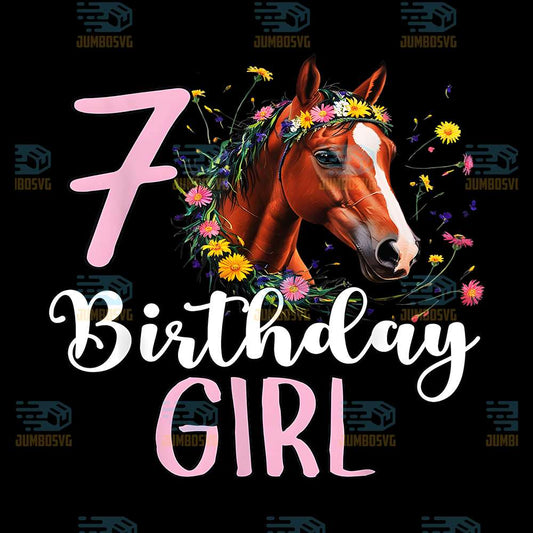 7th-Birthday-Horse-Wildflowers-7-Years-Old-Birthday-Girl-Png
