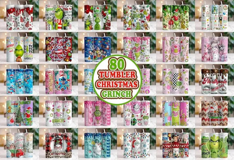 80 Tumbler Grinch 3D, 2D Christmas Tumbler Sublimation Designs, 20oz Skinny Tumbler Bundle Wrap, Cartoon Funny Christmas,Tumbler PNG Bundle - Jumbosvg